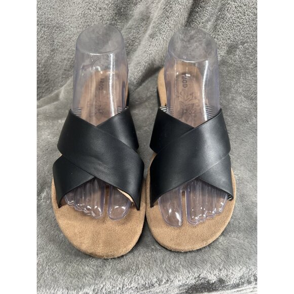 IZOD Women's 8 Alyssa Black Cross Wide Strap Slide Slip On Sandals Classic - Picture 1 of 8